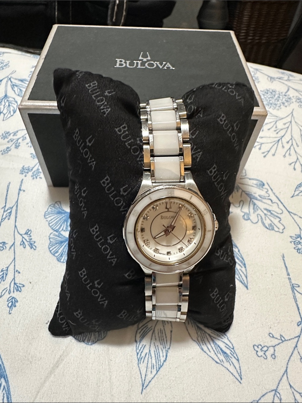 Bulova Silver and White Ceramic Women's Bracelet Watch